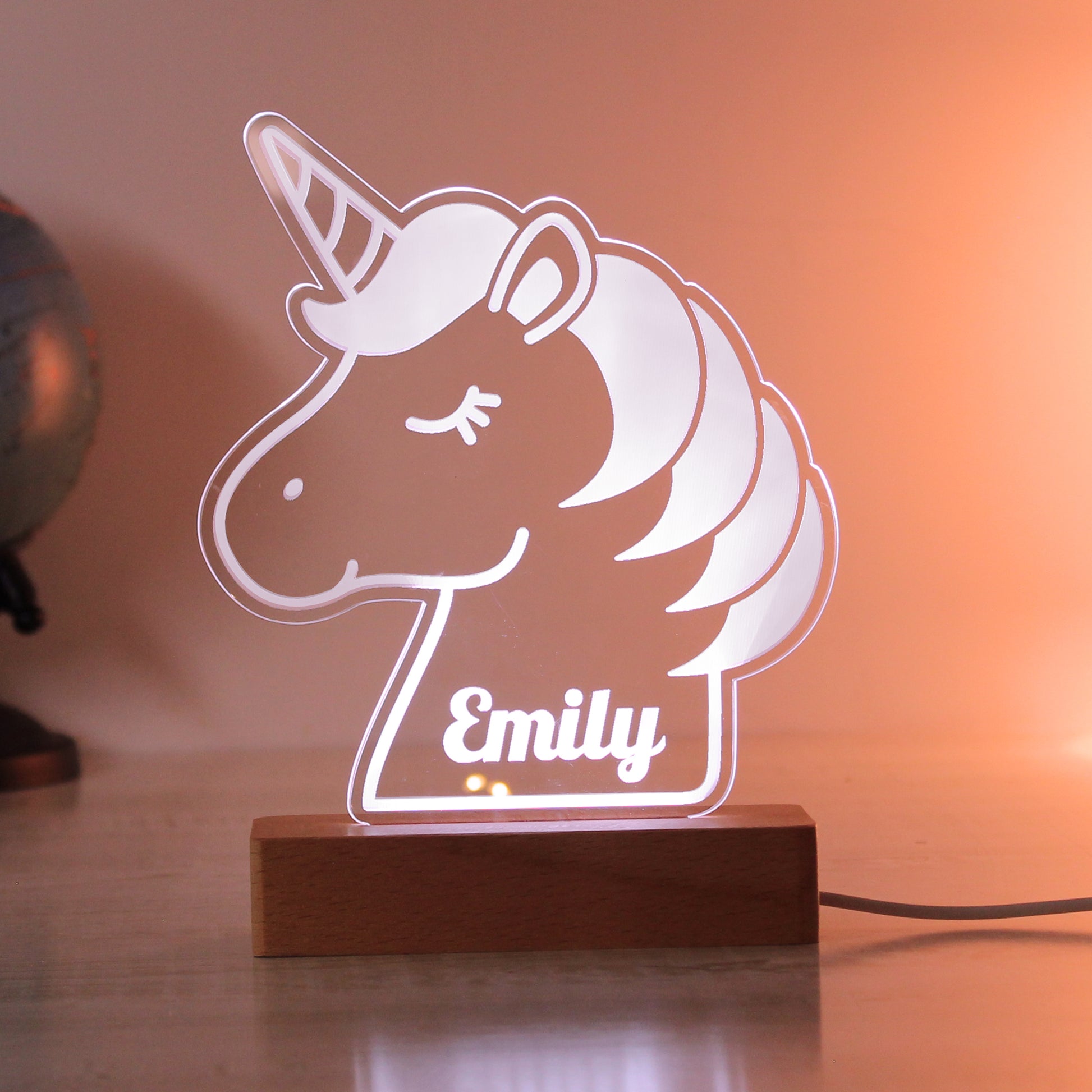 Personalised Unicorn Wooden Based LED Light - MK&JD Gifts