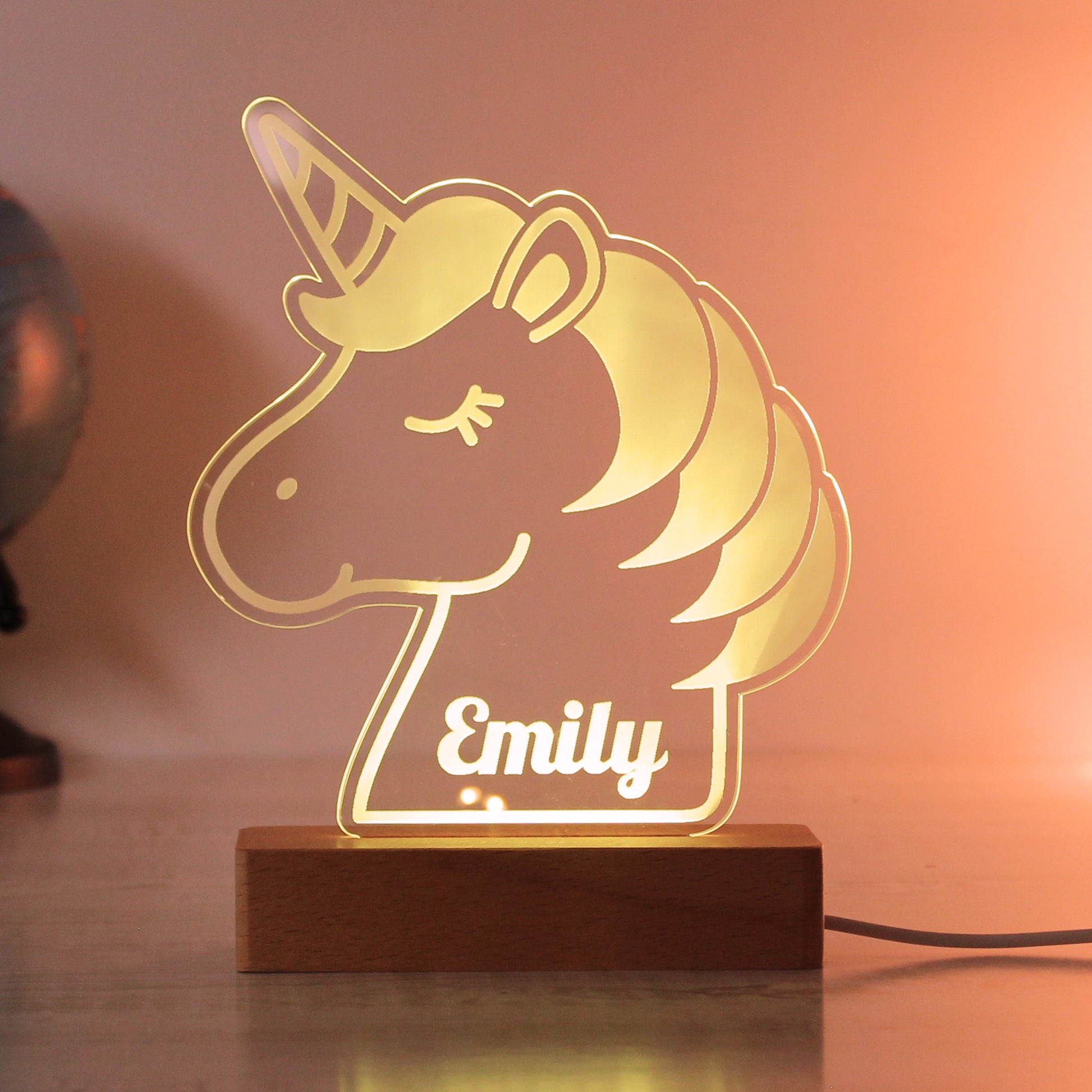 Personalised Unicorn Wooden Based LED Light - MK&JD Gifts
