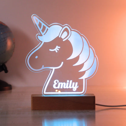 Personalised Unicorn Wooden Based LED Light - MK&JD Gifts