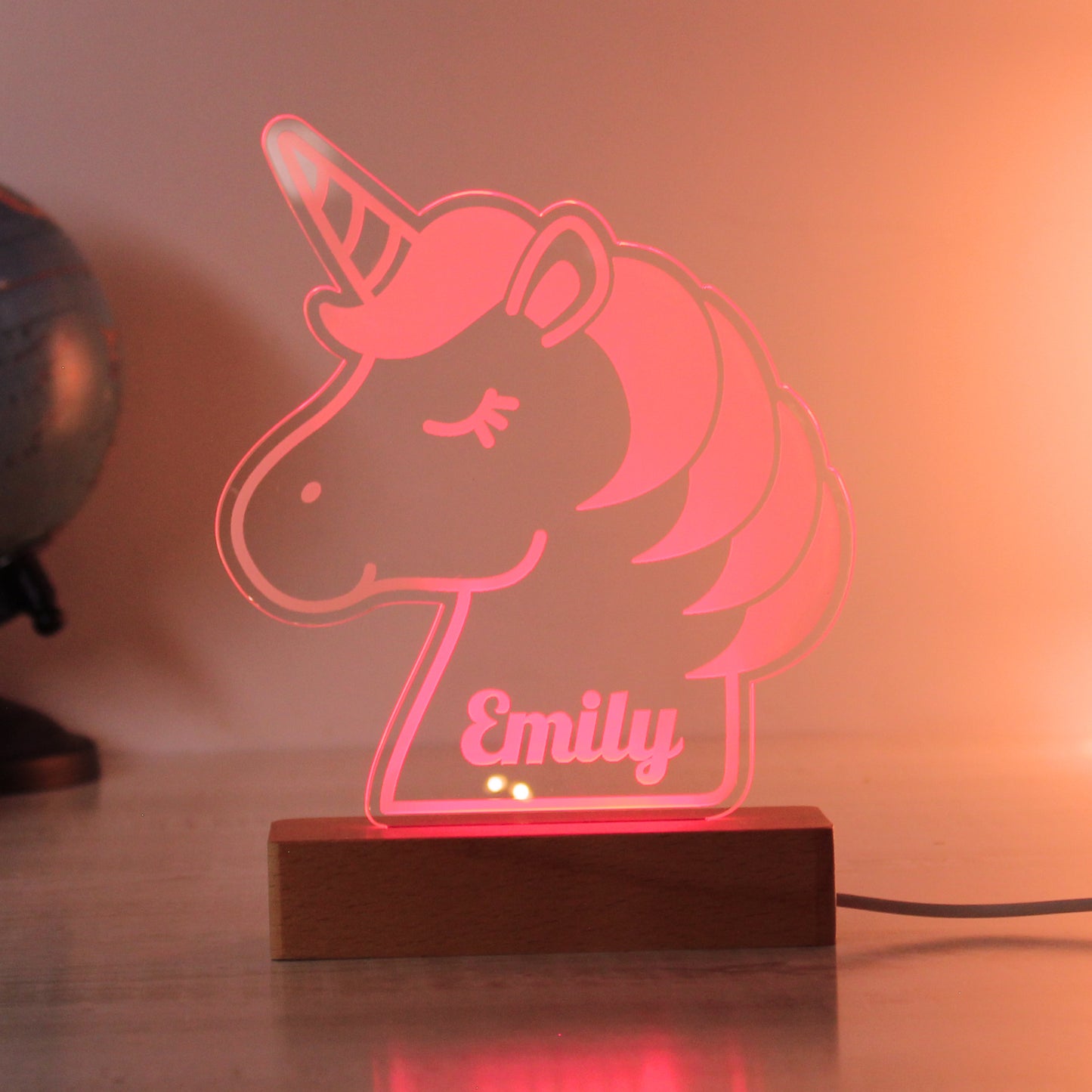 Personalised Unicorn Wooden Based LED Light - MK&JD Gifts