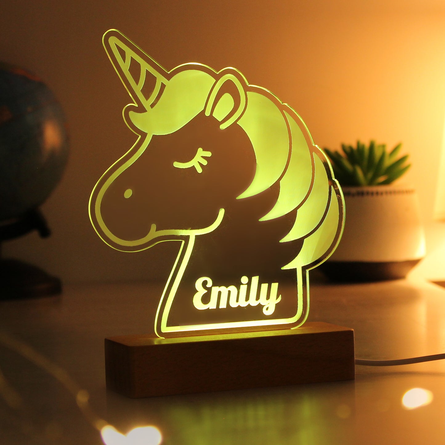 Personalised Unicorn Wooden Based LED Light - MK&JD Gifts