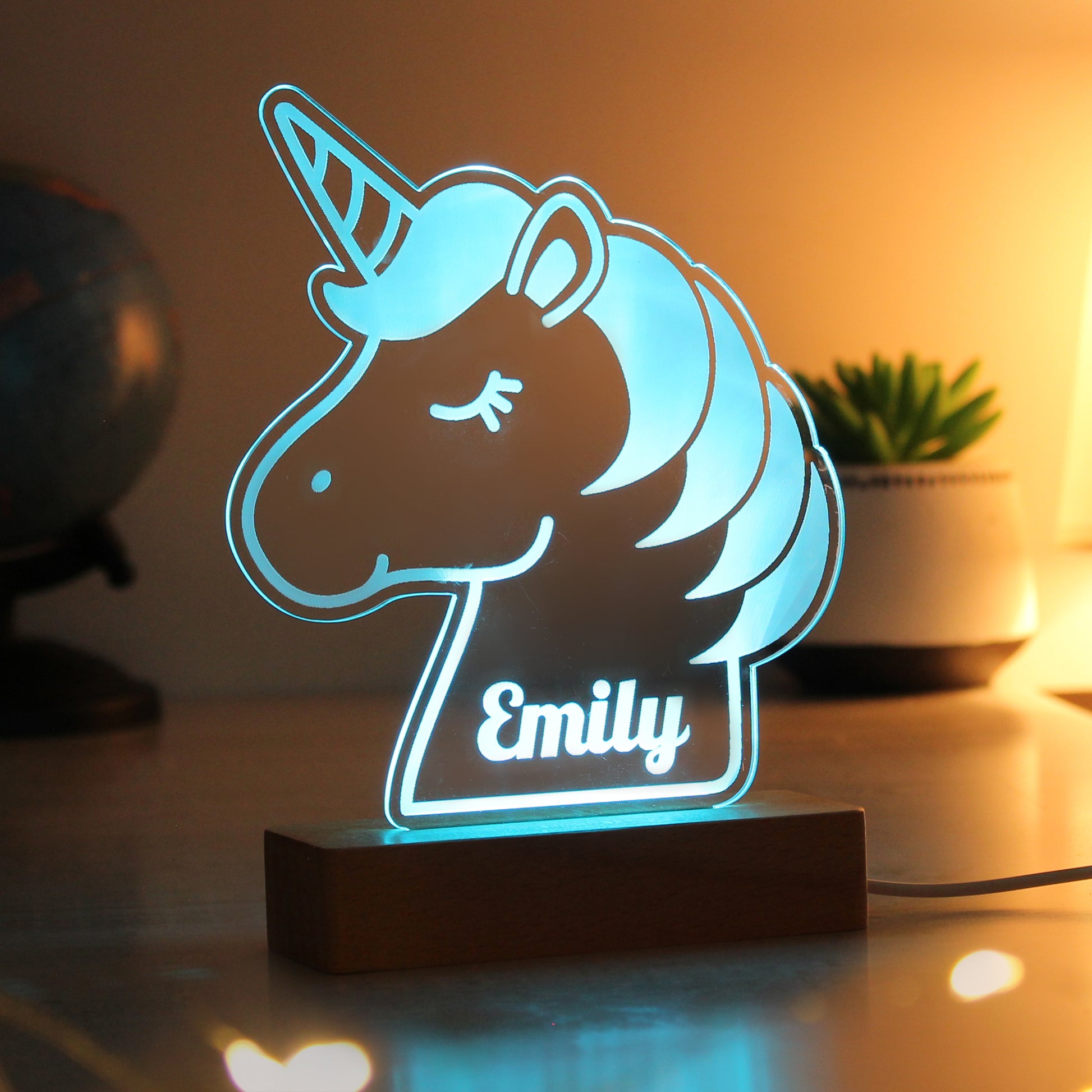 Personalised Unicorn Wooden Based LED Light - MK&JD Gifts