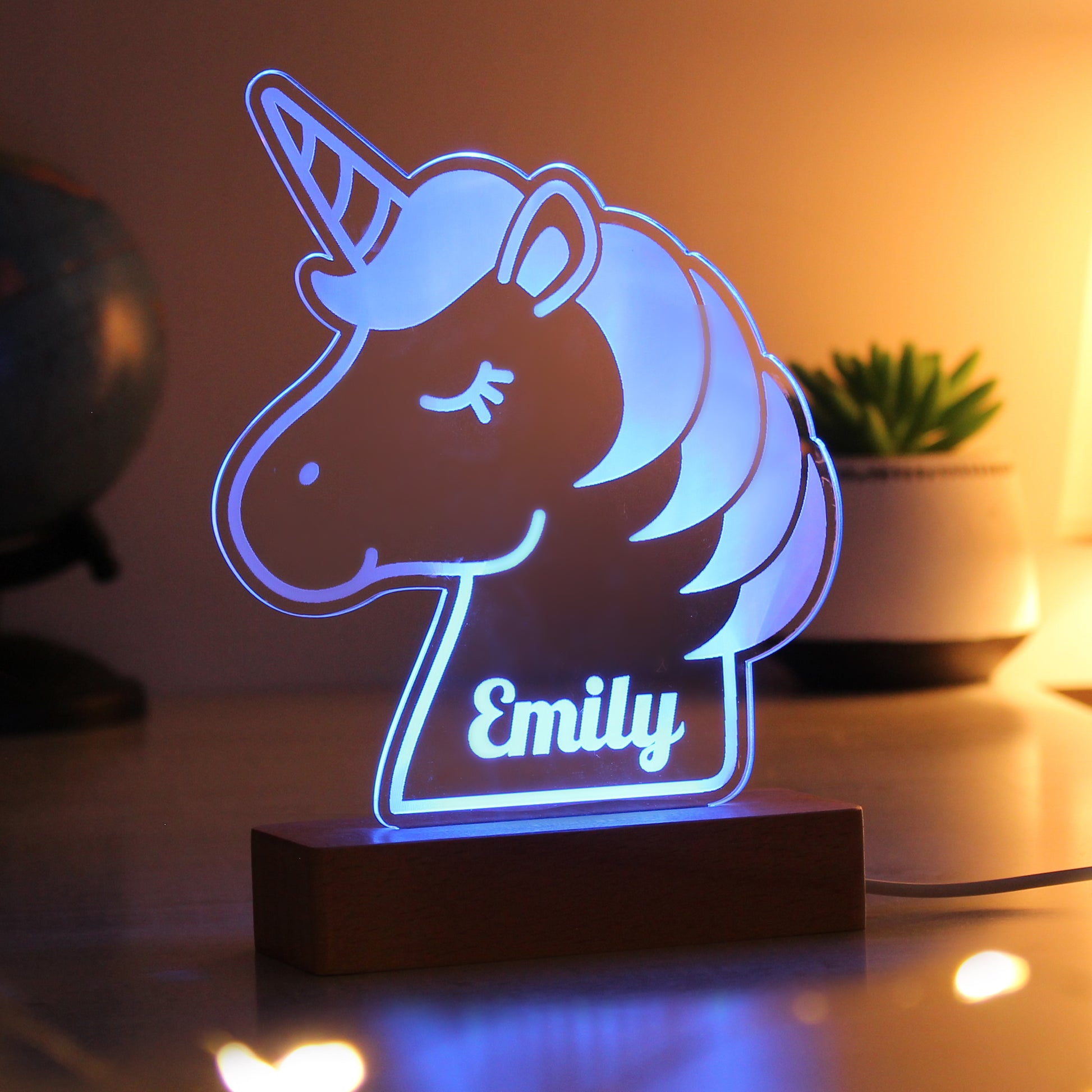 Personalised Unicorn Wooden Based LED Light - MK&JD Gifts
