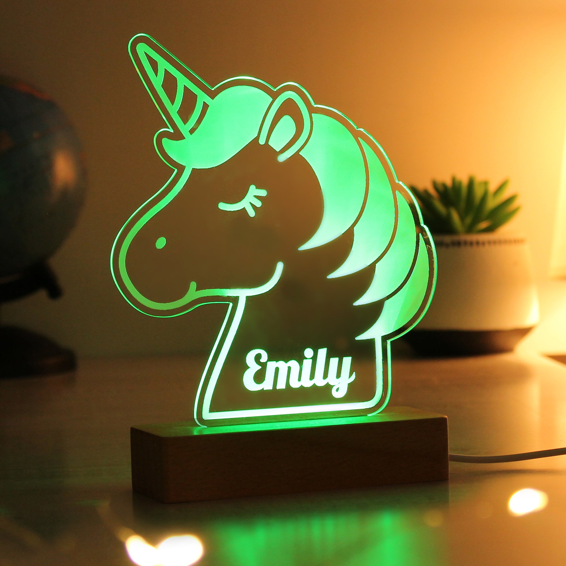 Personalised Unicorn Wooden Based LED Light - MK&JD Gifts