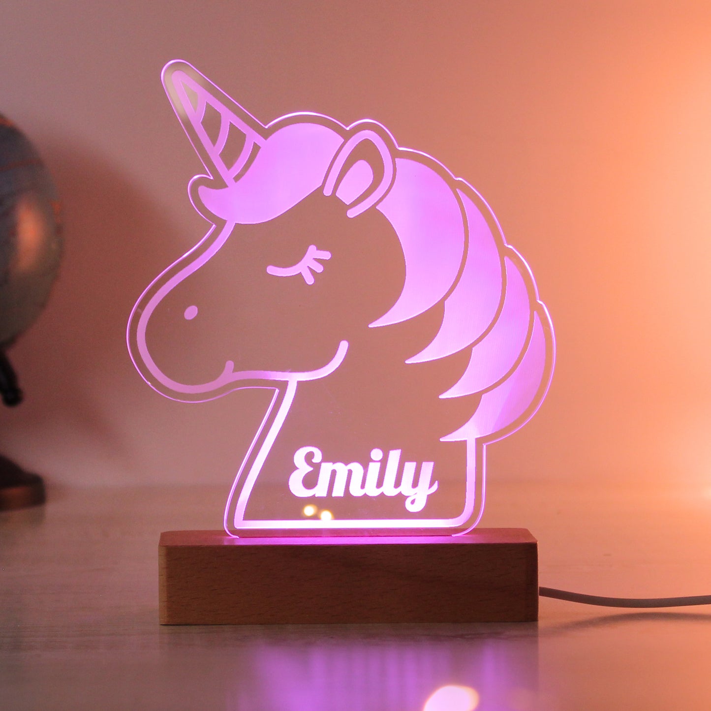 Personalised Unicorn Wooden Based LED Light - MK&JD Gifts