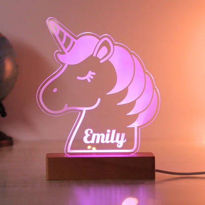 Personalised Unicorn Wooden Based LED Light - MK&JD Gifts