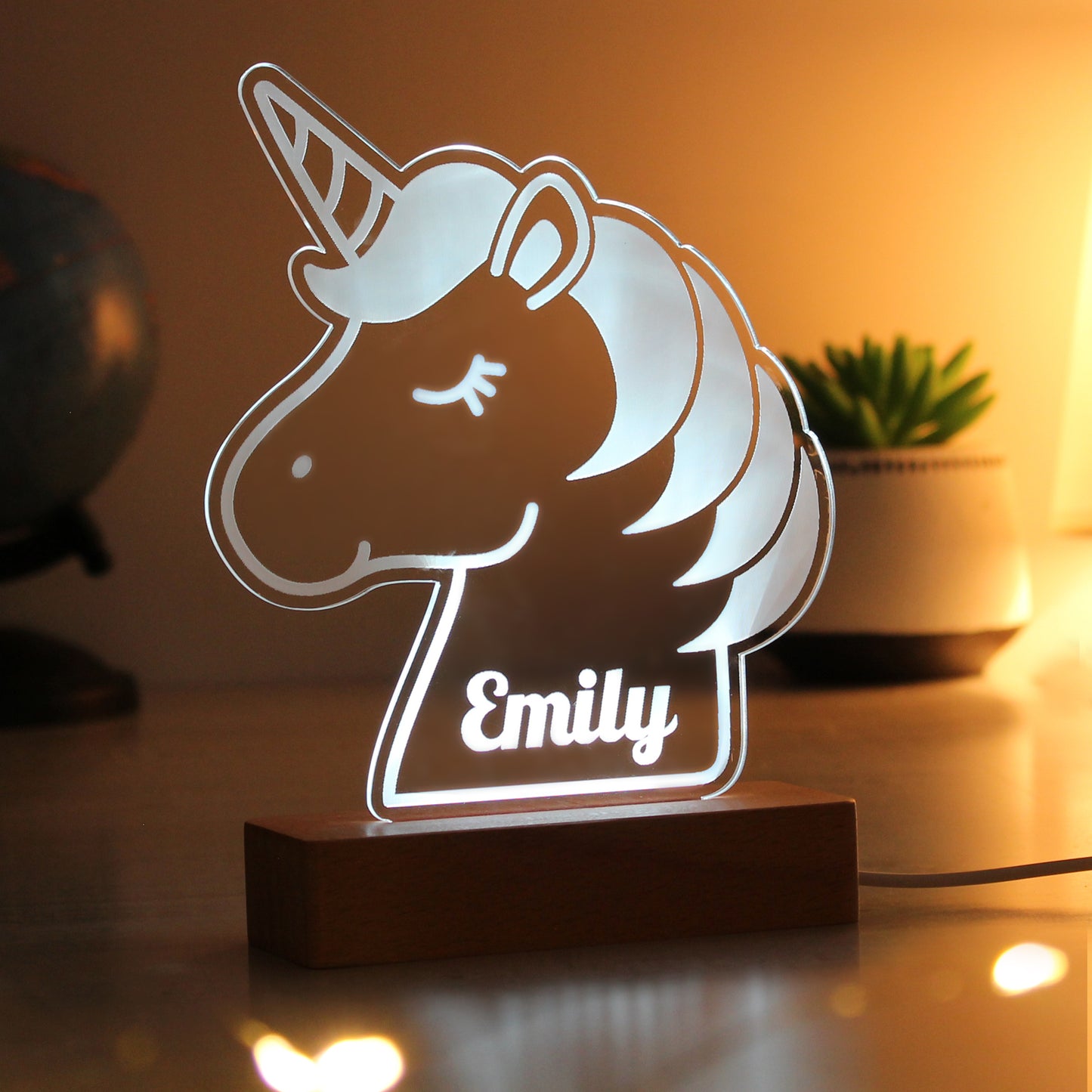 Personalised Unicorn Wooden Based LED Light - MK&JD Gifts