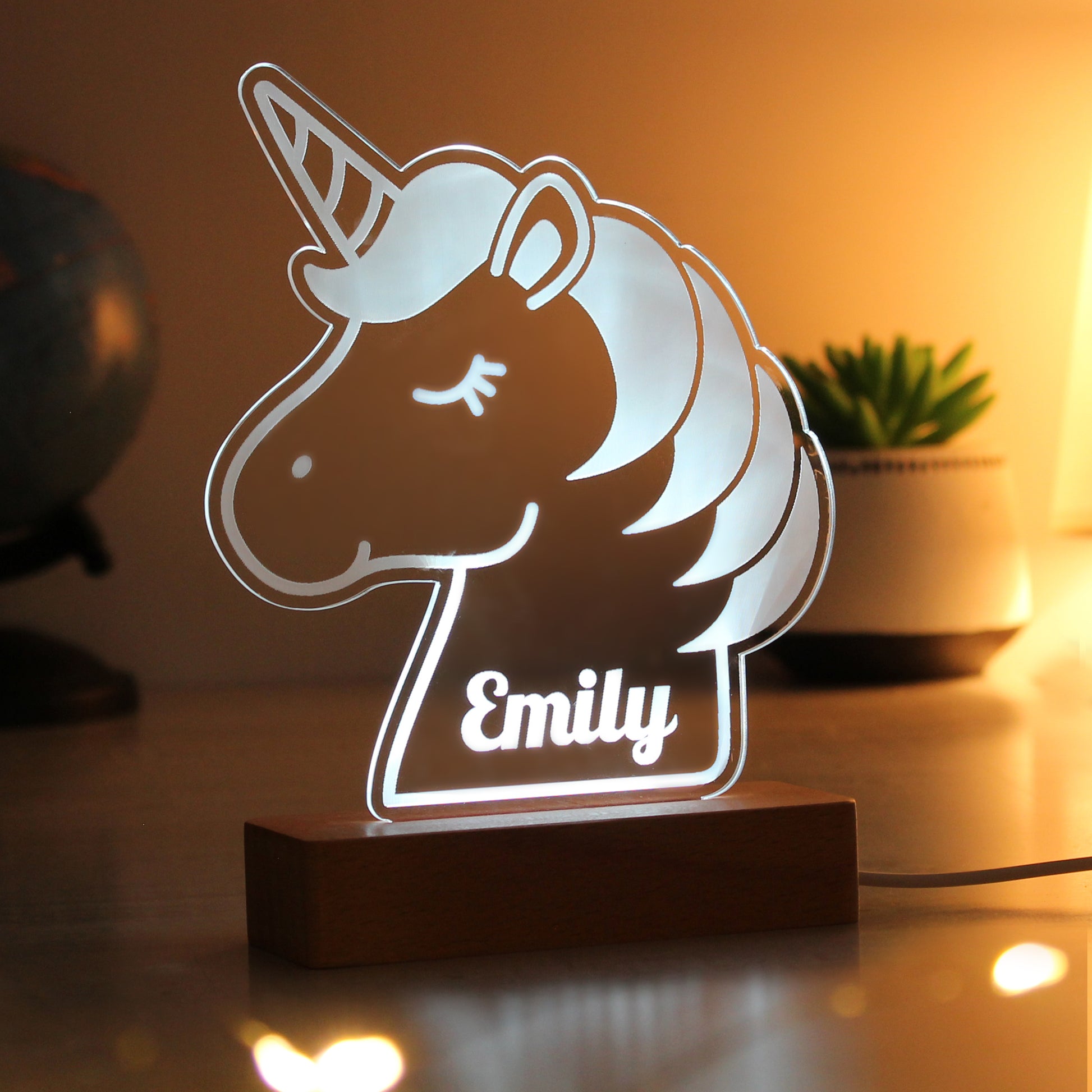 Personalised Unicorn Wooden Based LED Light - MK&JD Gifts
