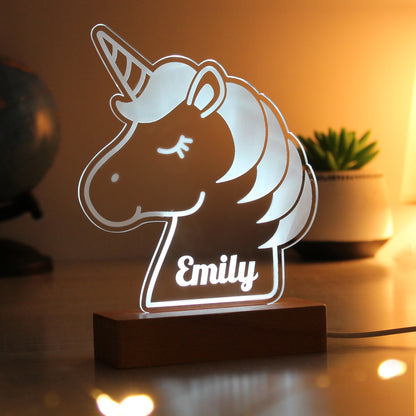 Personalised Unicorn Wooden Based LED Light - MK&JD Gifts