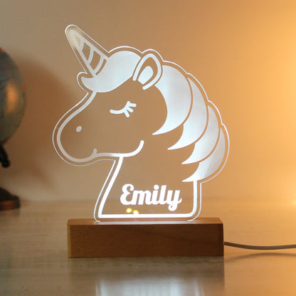 Personalised Unicorn Wooden Based LED Light - MK&JD Gifts