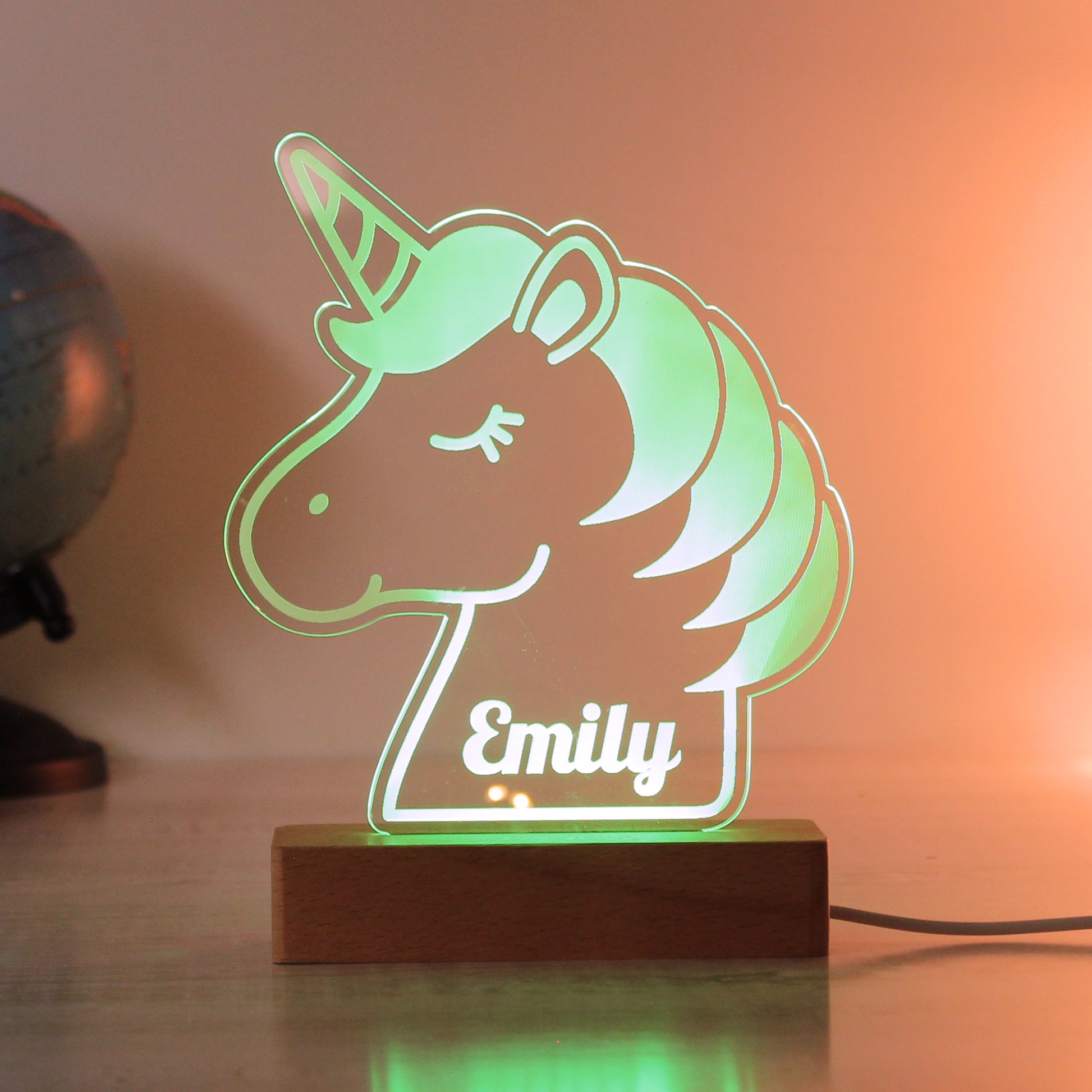 Personalised Unicorn Wooden Based LED Light - MK&JD Gifts