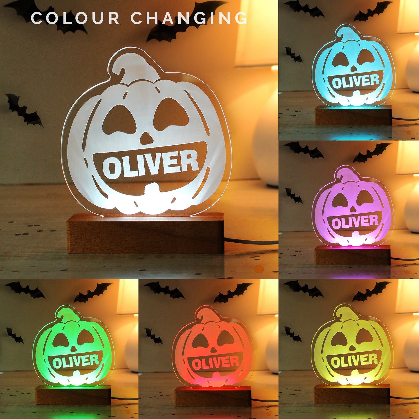 Personalised Pumpkin Wooden LED Light - MK&JD Gifts