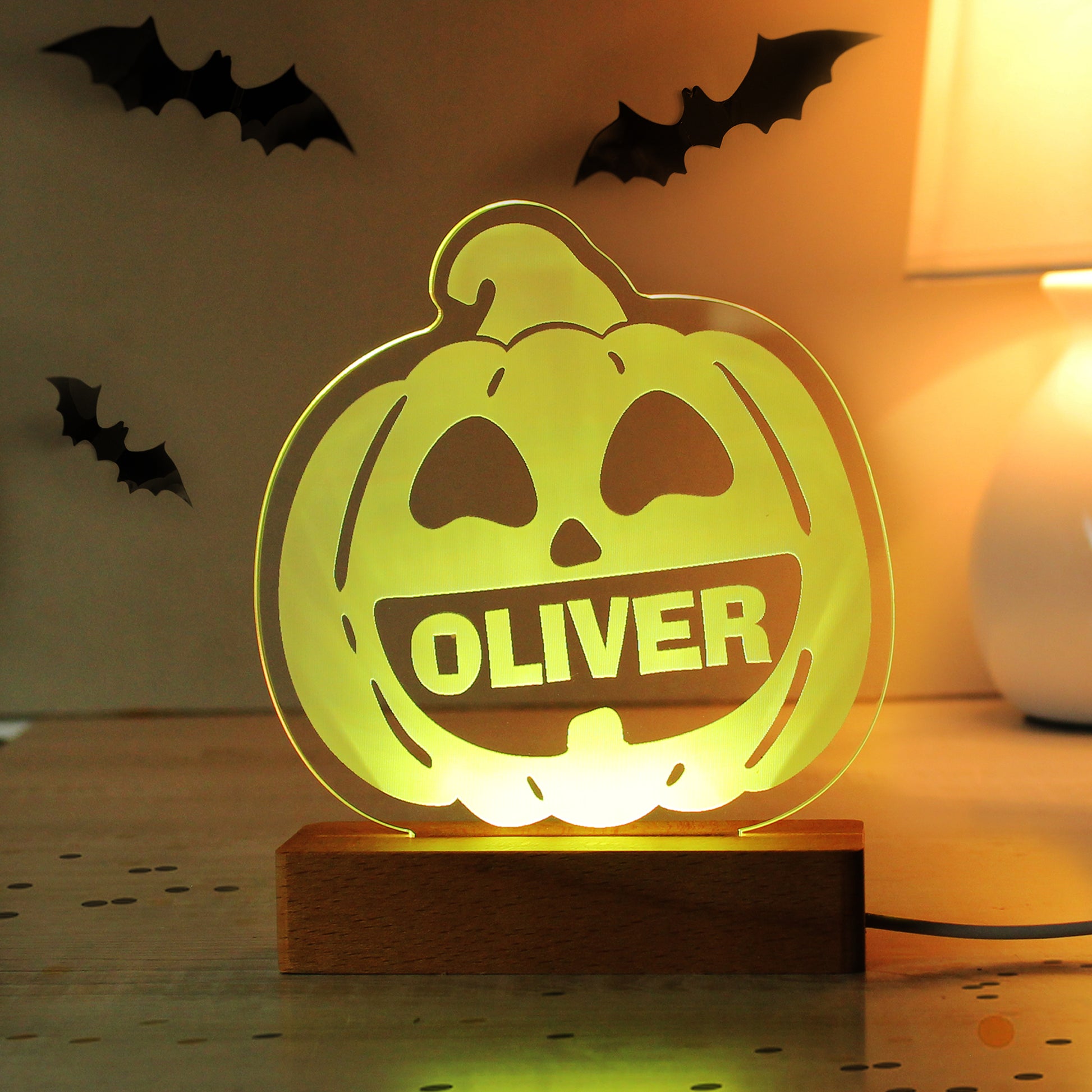 Personalised Pumpkin Wooden LED Light - MK&JD Gifts