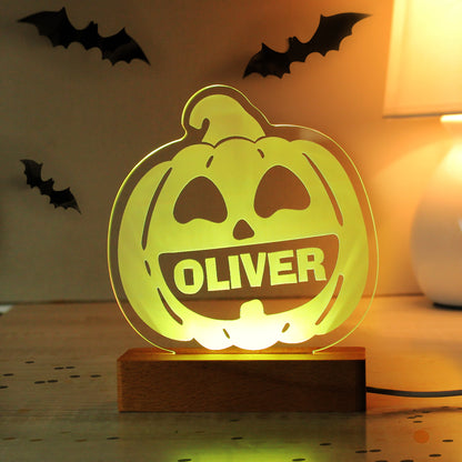 Personalised Pumpkin Wooden LED Light - MK&JD Gifts