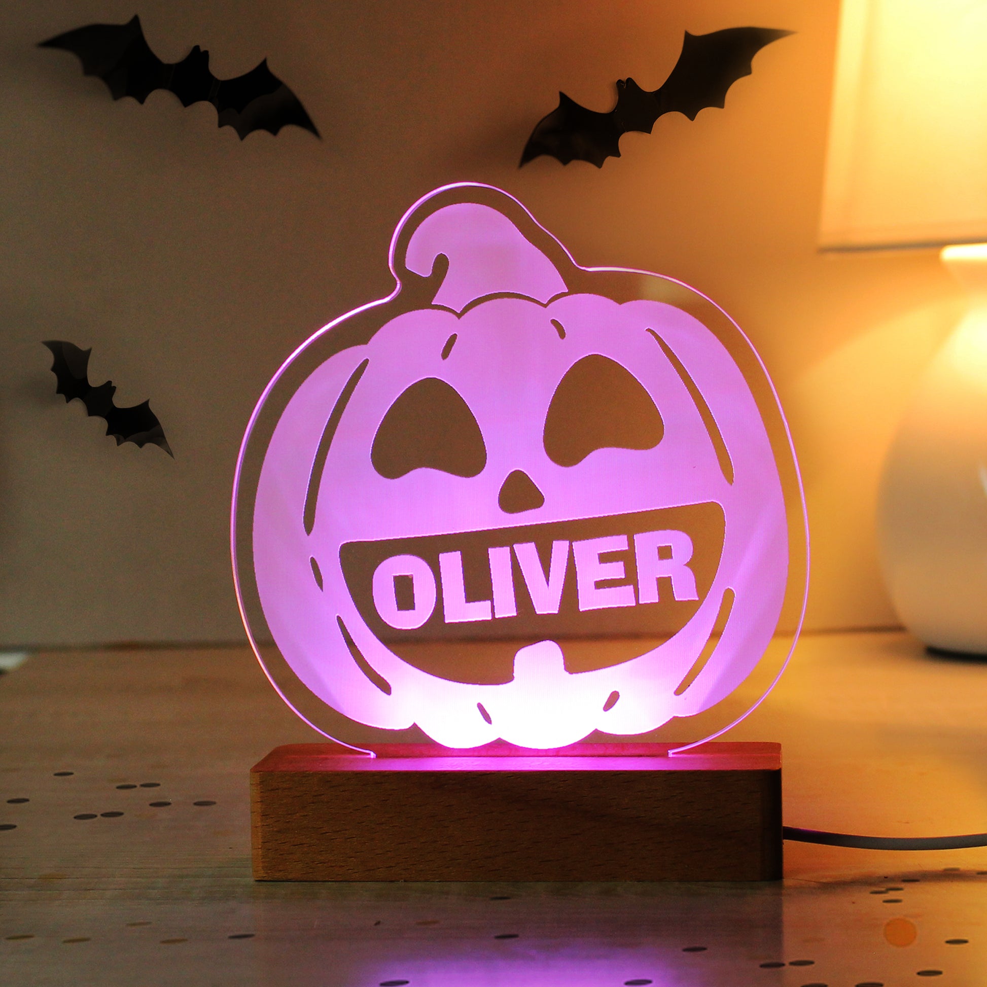Personalised Pumpkin Wooden LED Light - MK&JD Gifts