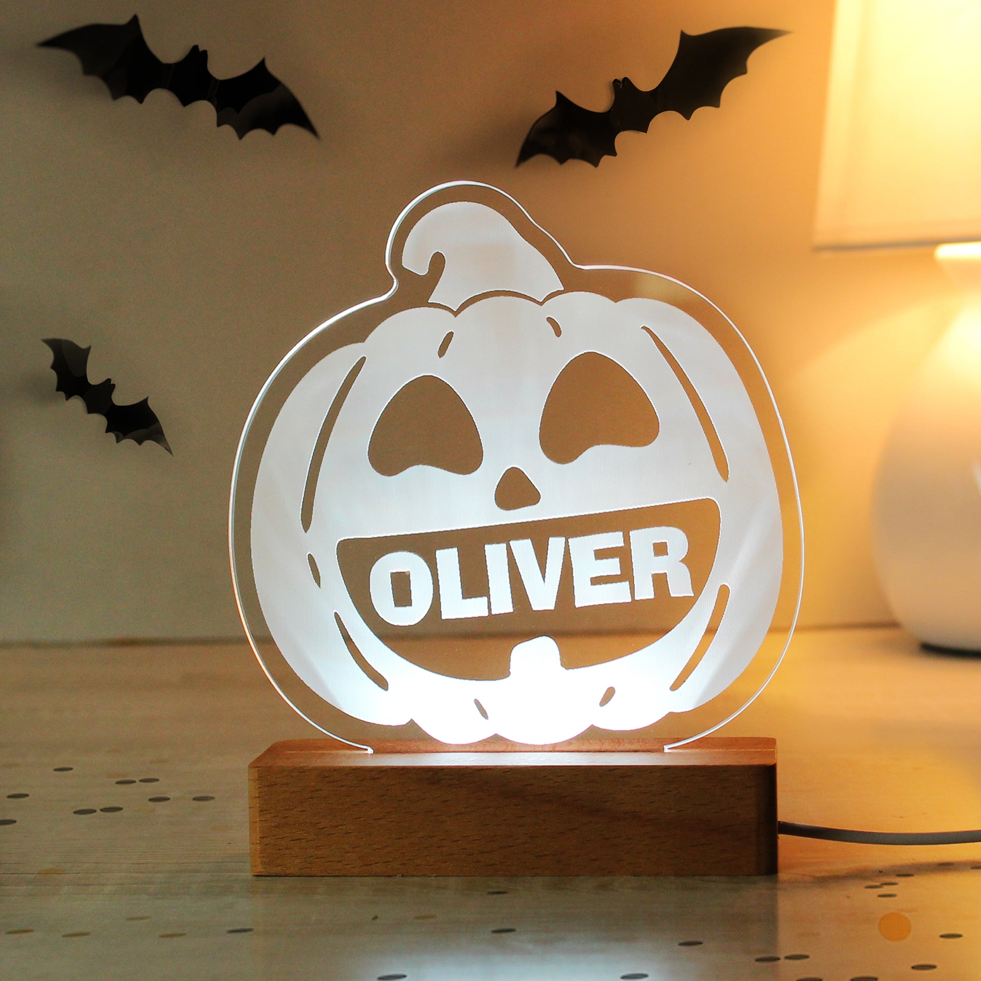 Personalised Pumpkin Wooden LED Light - MK&JD Gifts