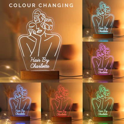 Personalised Fleur Line Art Wooden Based LED Light - MK&JD Gifts