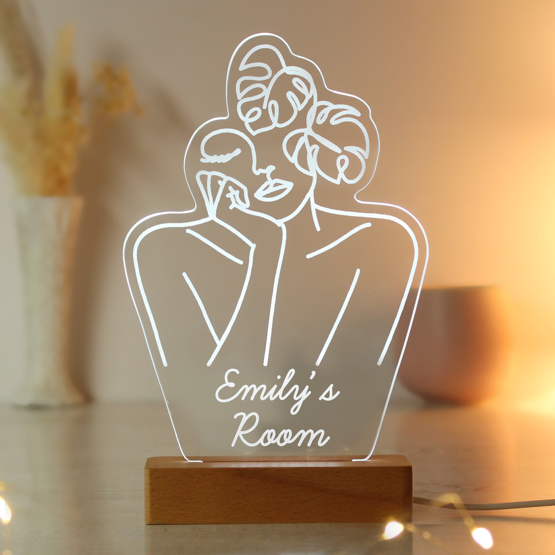 Personalised Fleur Line Art Wooden Based LED Light - MK&JD Gifts