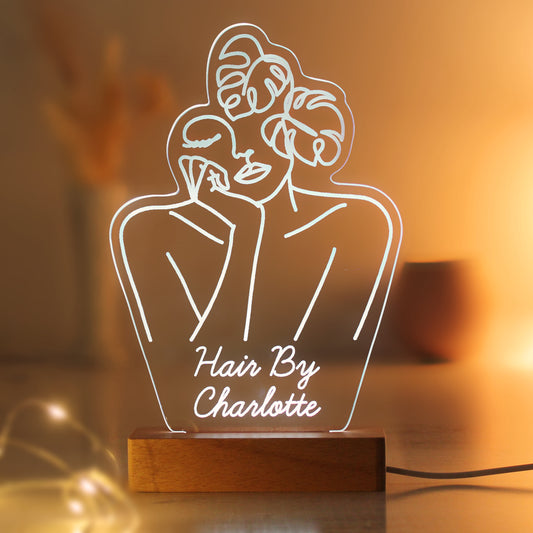 Personalised Fleur Line Art Wooden Based LED Light - MK&JD Gifts