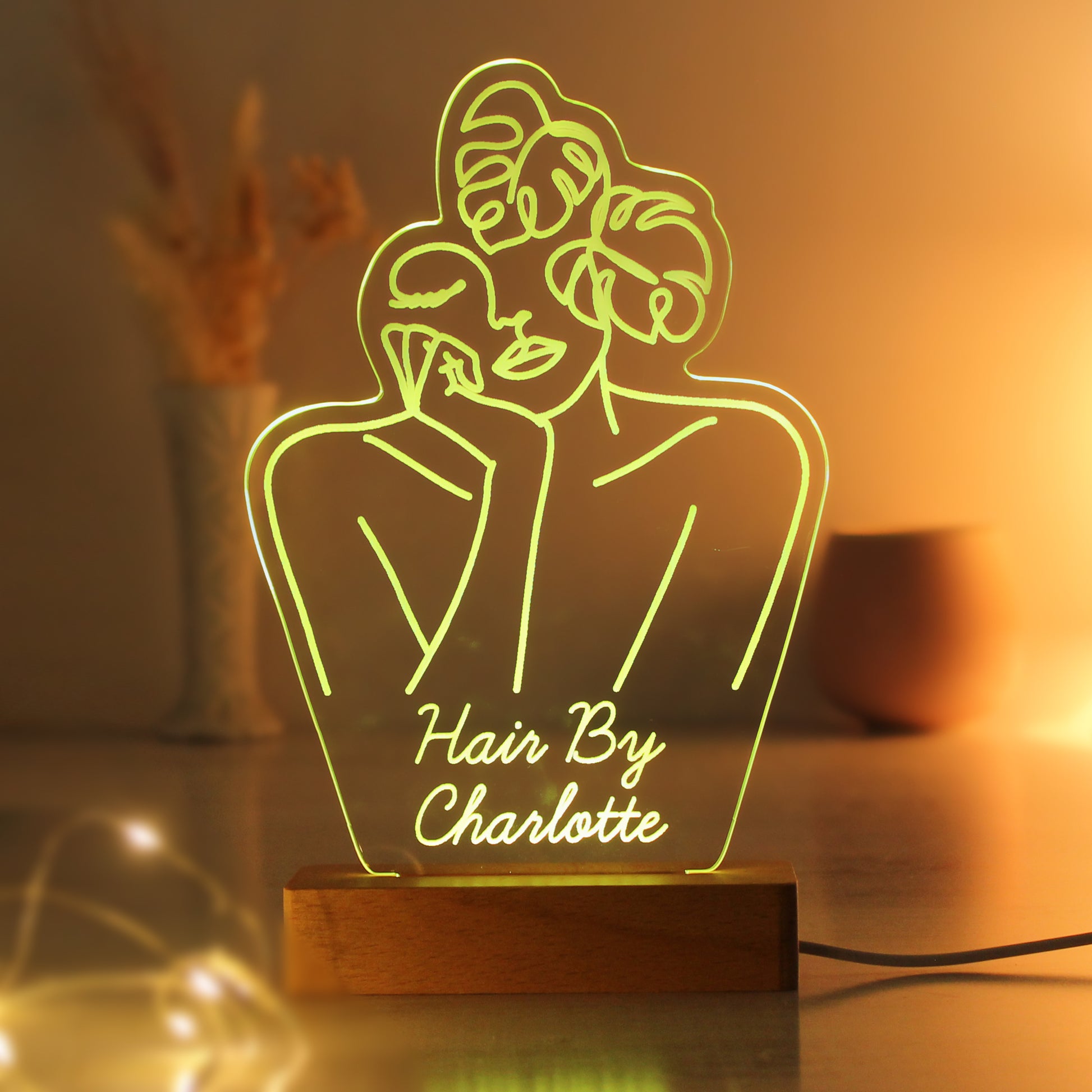 Personalised Fleur Line Art Wooden Based LED Light - MK&JD Gifts