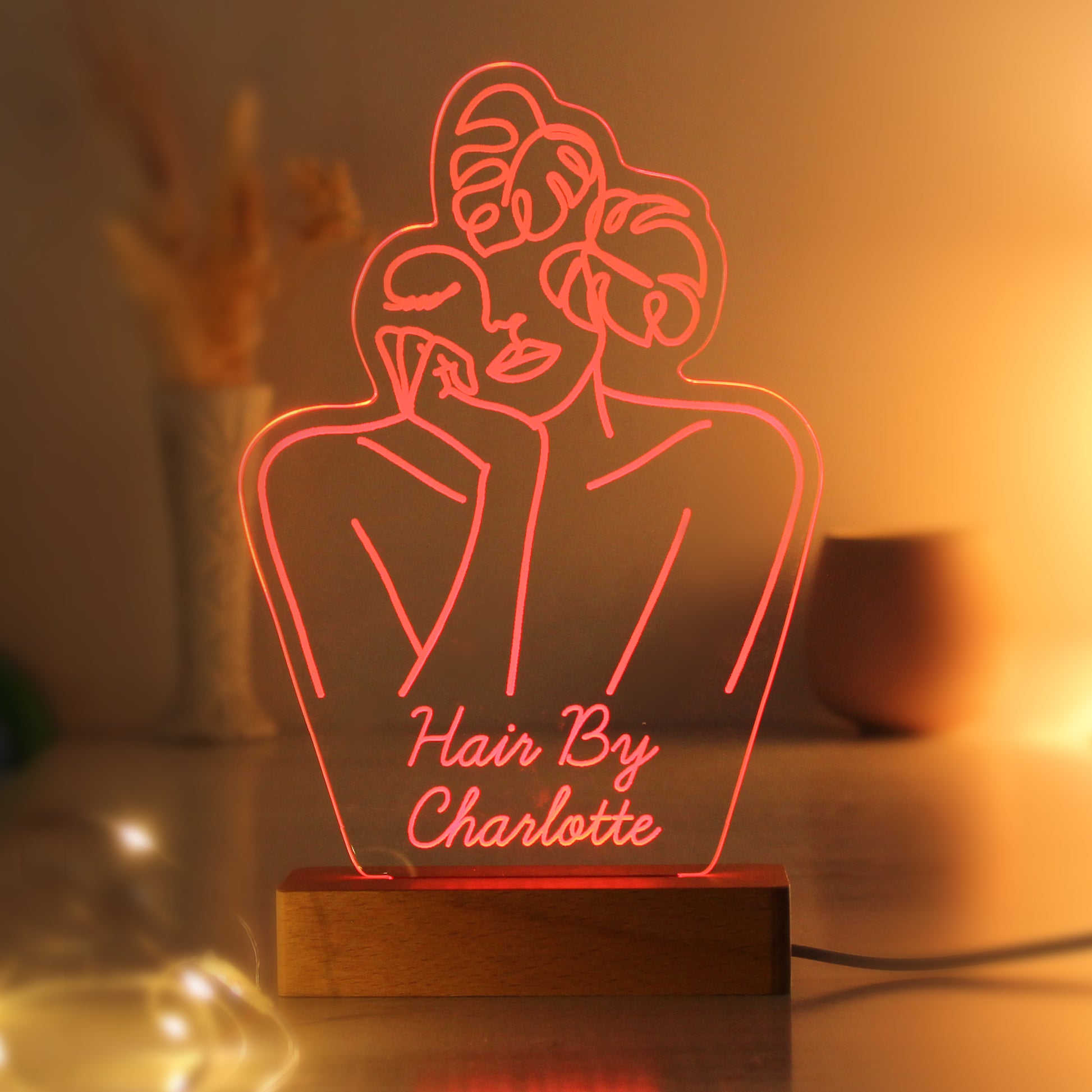 Personalised Fleur Line Art Wooden Based LED Light - MK&JD Gifts