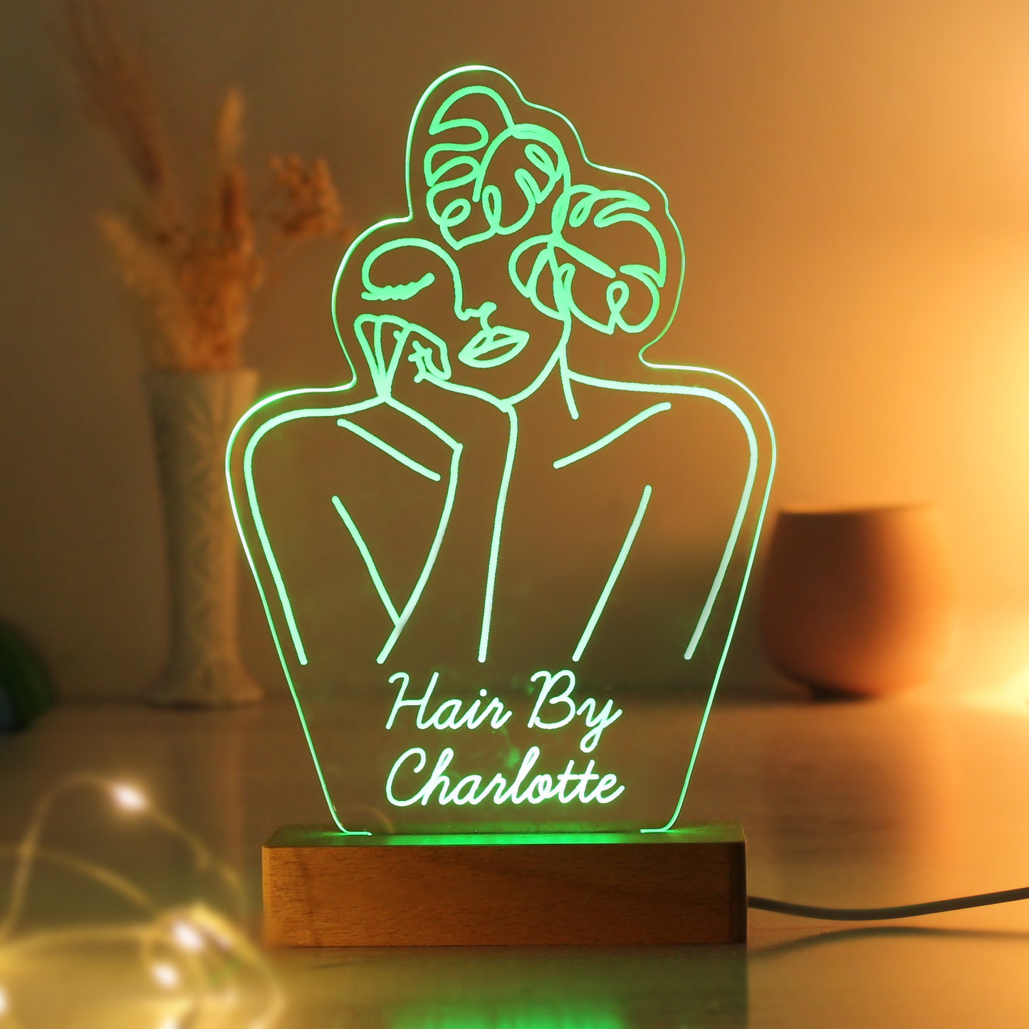 Personalised Fleur Line Art Wooden Based LED Light - MK&JD Gifts