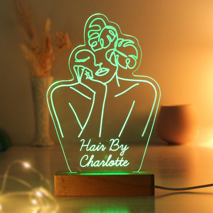 Personalised Fleur Line Art Wooden Based LED Light - MK&JD Gifts