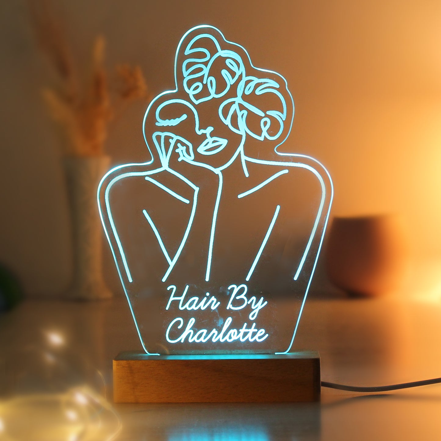 Personalised Fleur Line Art Wooden Based LED Light - MK&JD Gifts