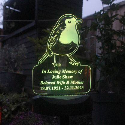 Personalised Robin Memorial Outdoor Solar Light - MK&JD Gifts