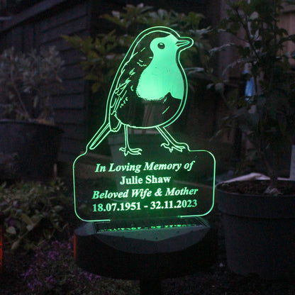 Personalised Robin Memorial Outdoor Solar Light - MK&JD Gifts