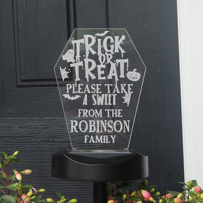 Personalised Trick or Treat Halloween Solar Light - MK&JD Gifts