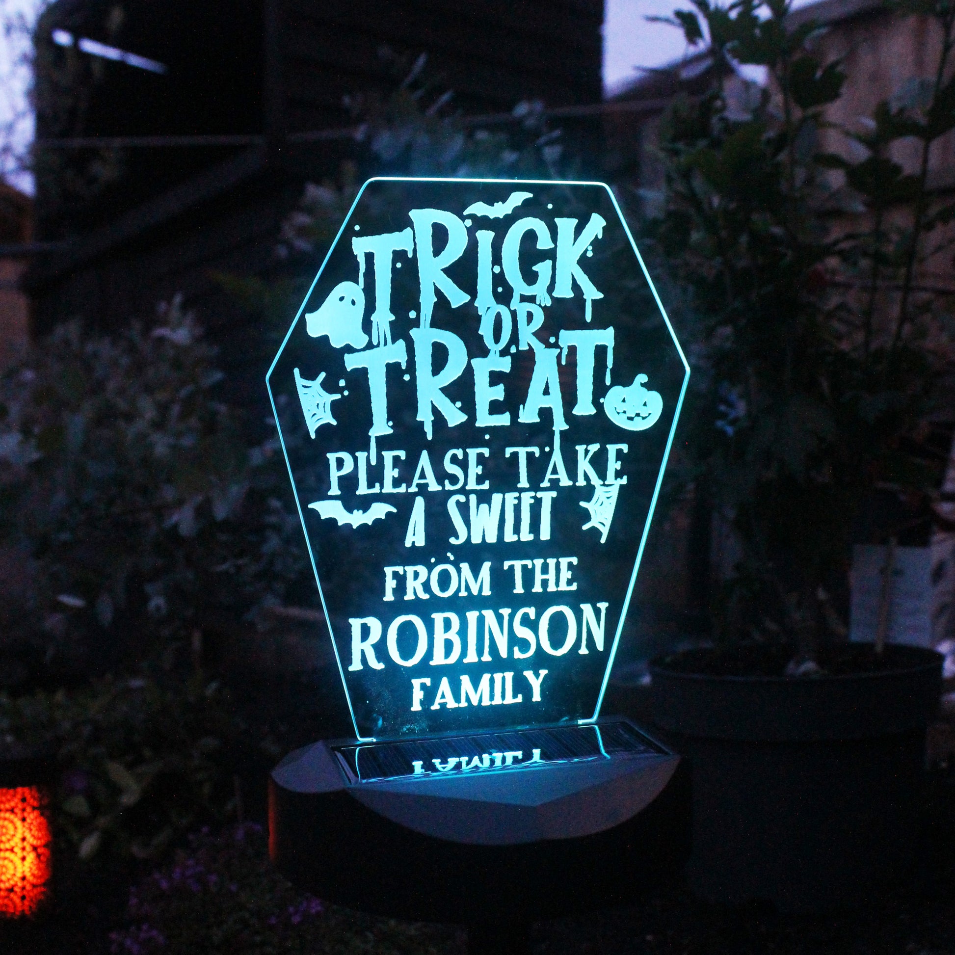 Personalised Trick or Treat Halloween Solar Light - MK&JD Gifts