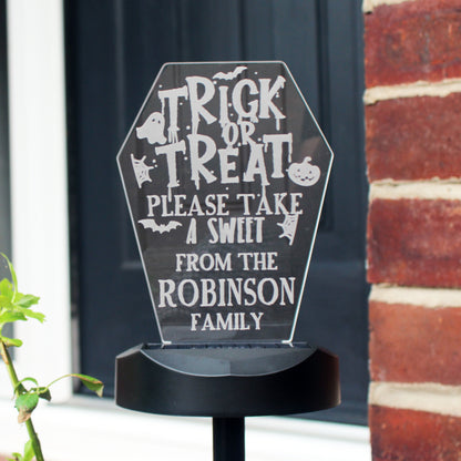 Personalised Trick or Treat Halloween Solar Light - MK&JD Gifts