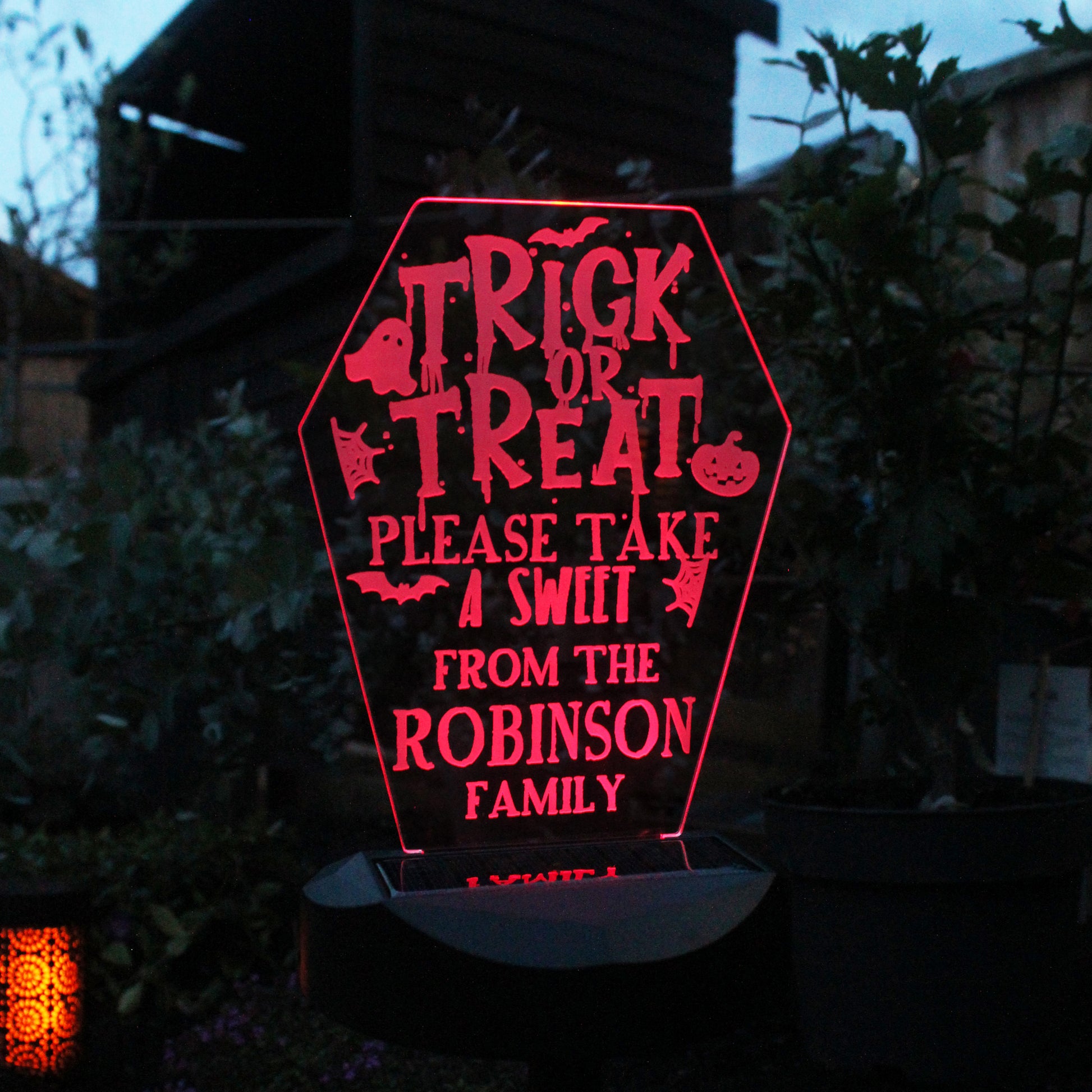 Personalised Trick or Treat Halloween Solar Light - MK&JD Gifts