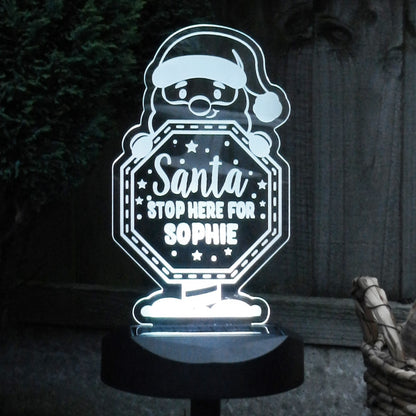 Personalised Santa Stop Here Sign Outdoor Solar Light - MK&JD Gifts
