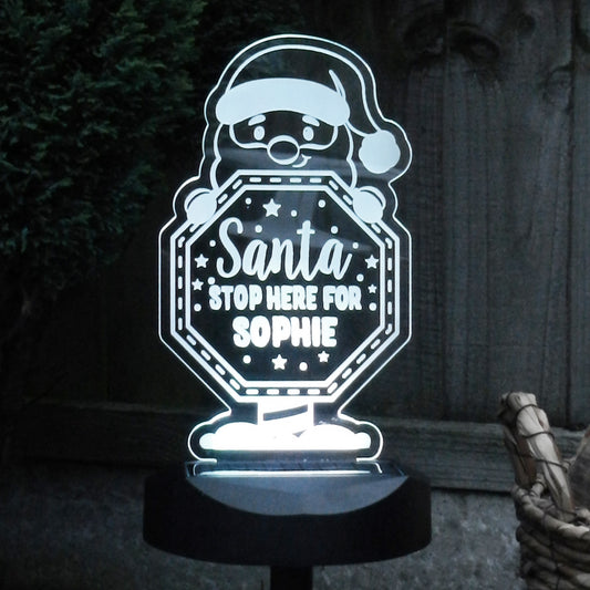 Personalised Santa Stop Here Sign Outdoor Solar Light - MK&JD Gifts