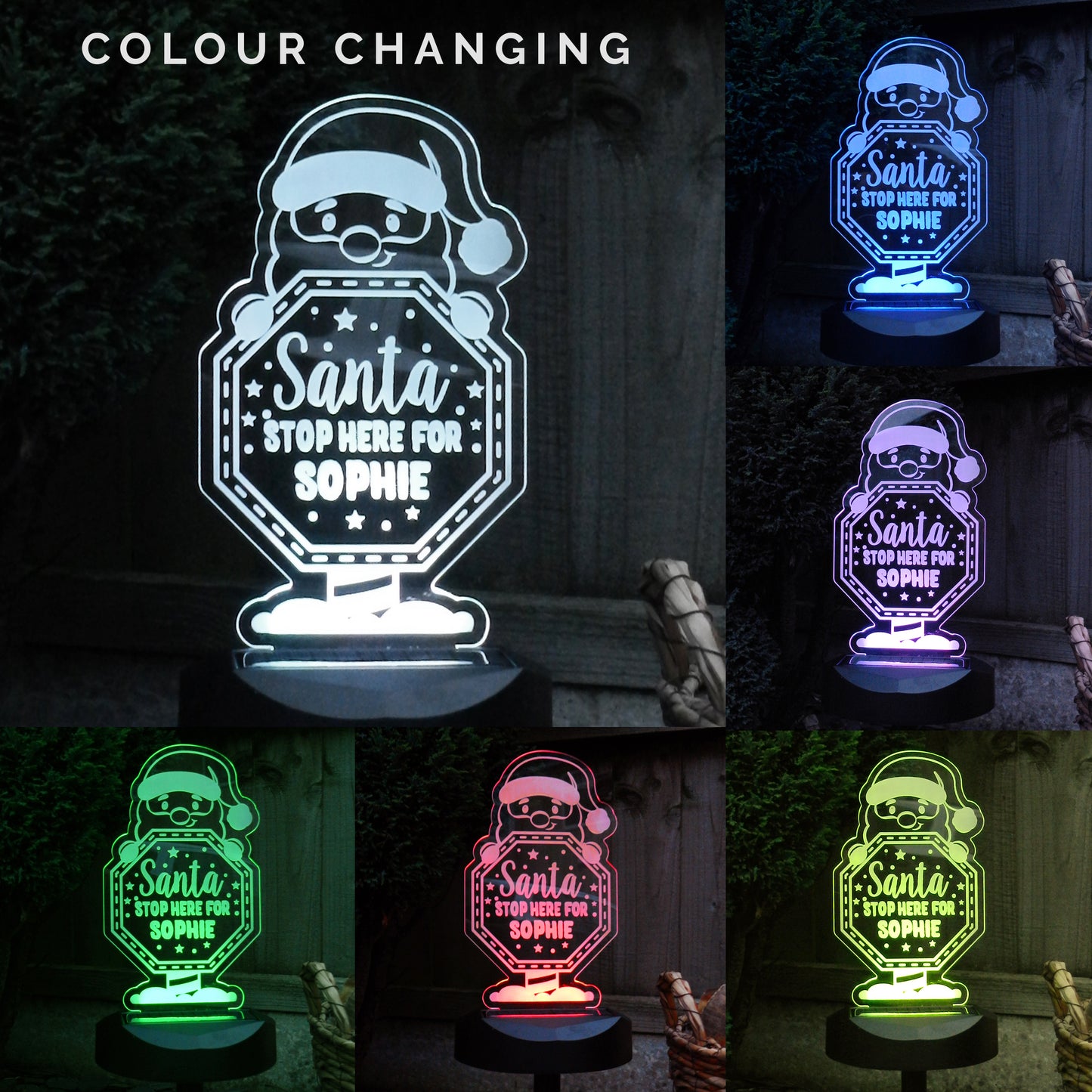 Personalised Santa Stop Here Sign Outdoor Solar Light - MK&JD Gifts