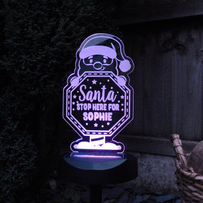 Personalised Santa Stop Here Sign Outdoor Solar Light - MK&JD Gifts