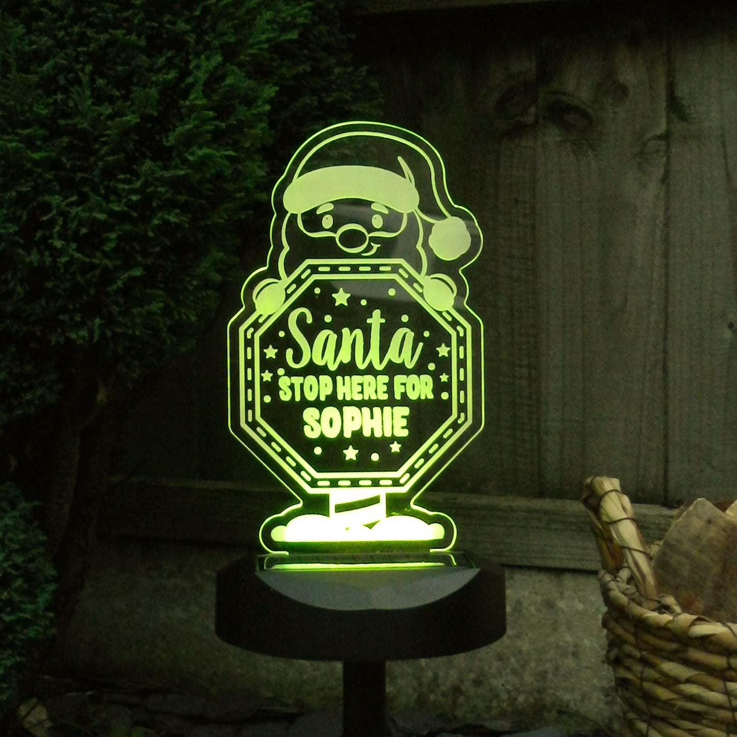 Personalised Santa Stop Here Sign Outdoor Solar Light - MK&JD Gifts