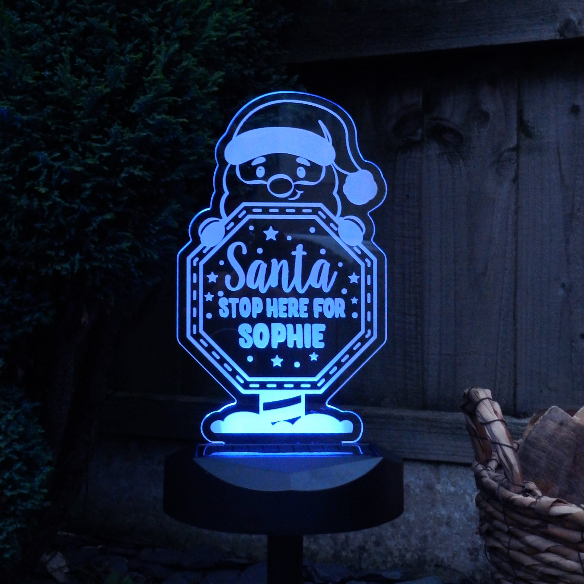 Personalised Santa Stop Here Sign Outdoor Solar Light - MK&JD Gifts