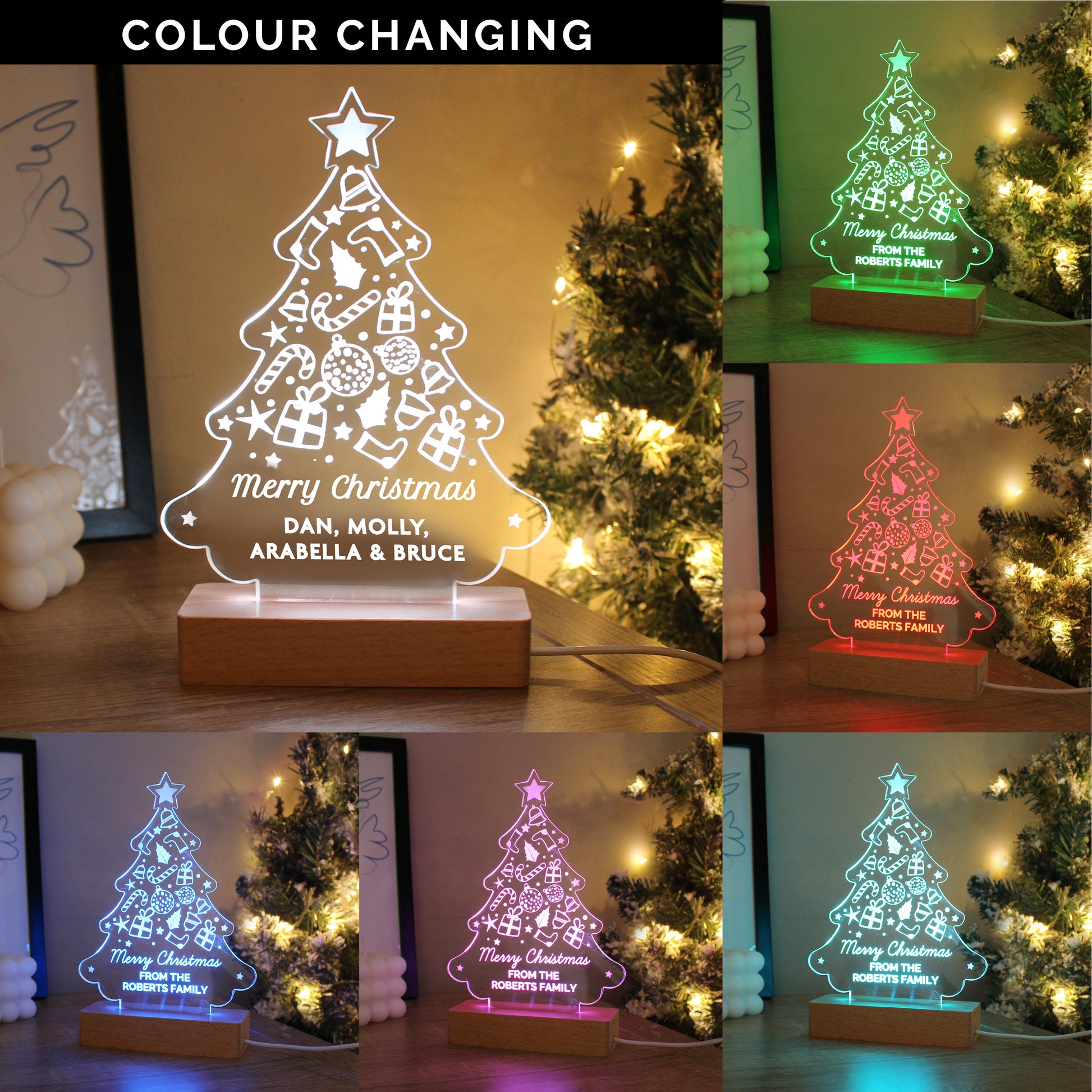Personalised Christmas Tree Wooden Based LED Light - MK&JD Gifts