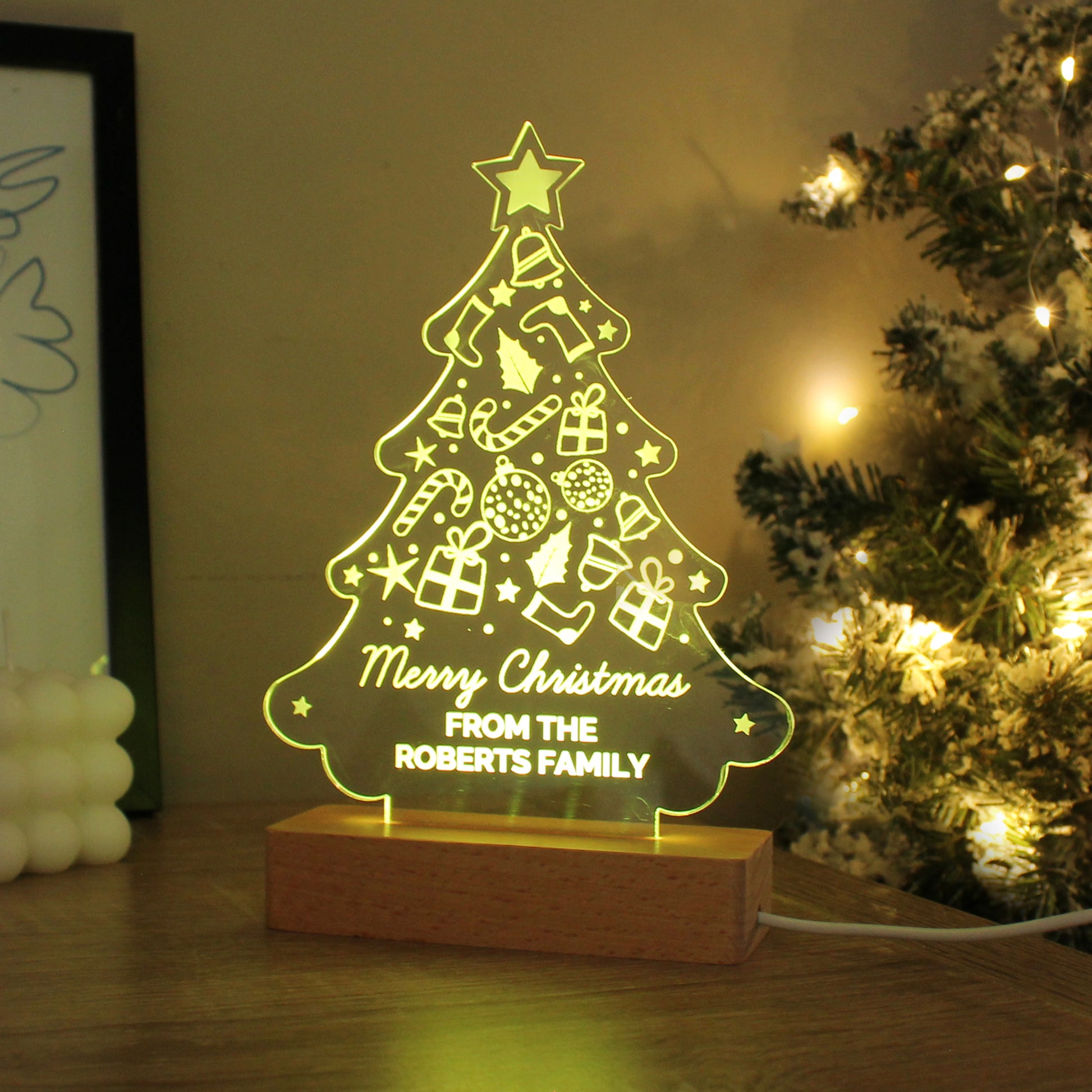 Personalised Christmas Tree Wooden Based LED Light - MK&JD Gifts