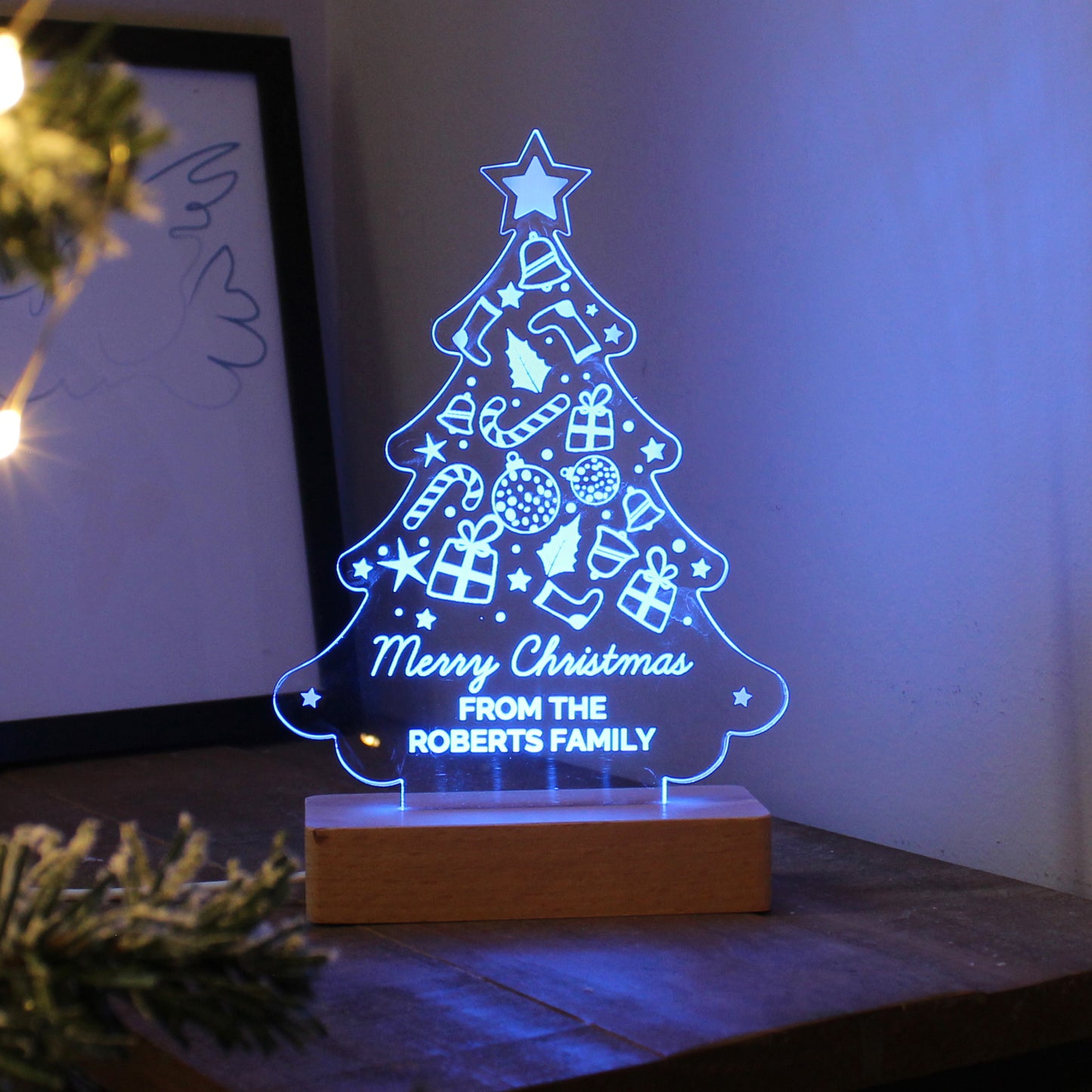 Personalised Christmas Tree Wooden Based LED Light - MK&JD Gifts