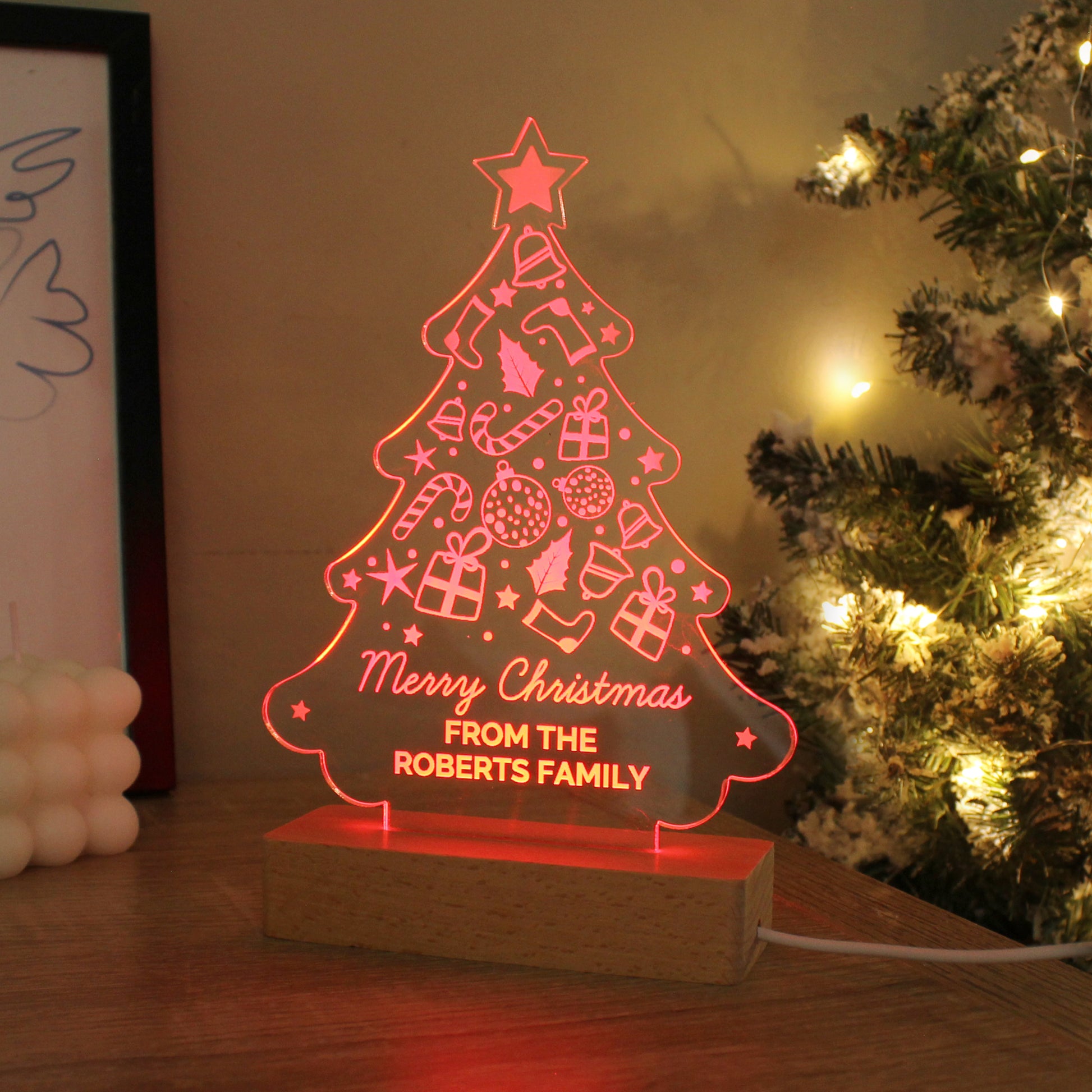 Personalised Christmas Tree Wooden Based LED Light - MK&JD Gifts