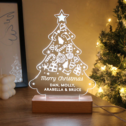 Personalised Christmas Tree Wooden Based LED Light - MK&JD Gifts