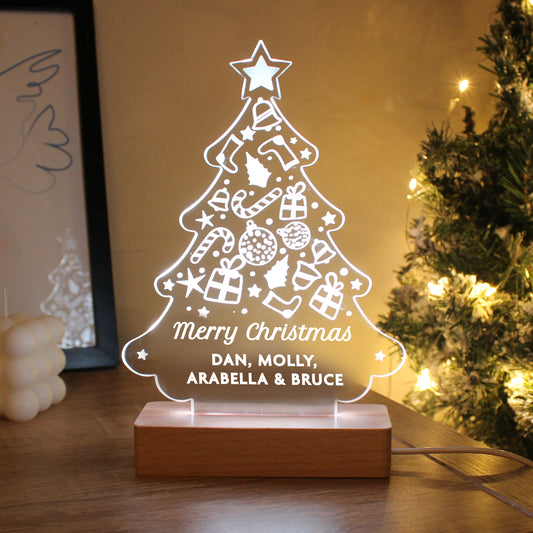 Personalised Christmas Tree Wooden Based LED Light - MK&JD Gifts