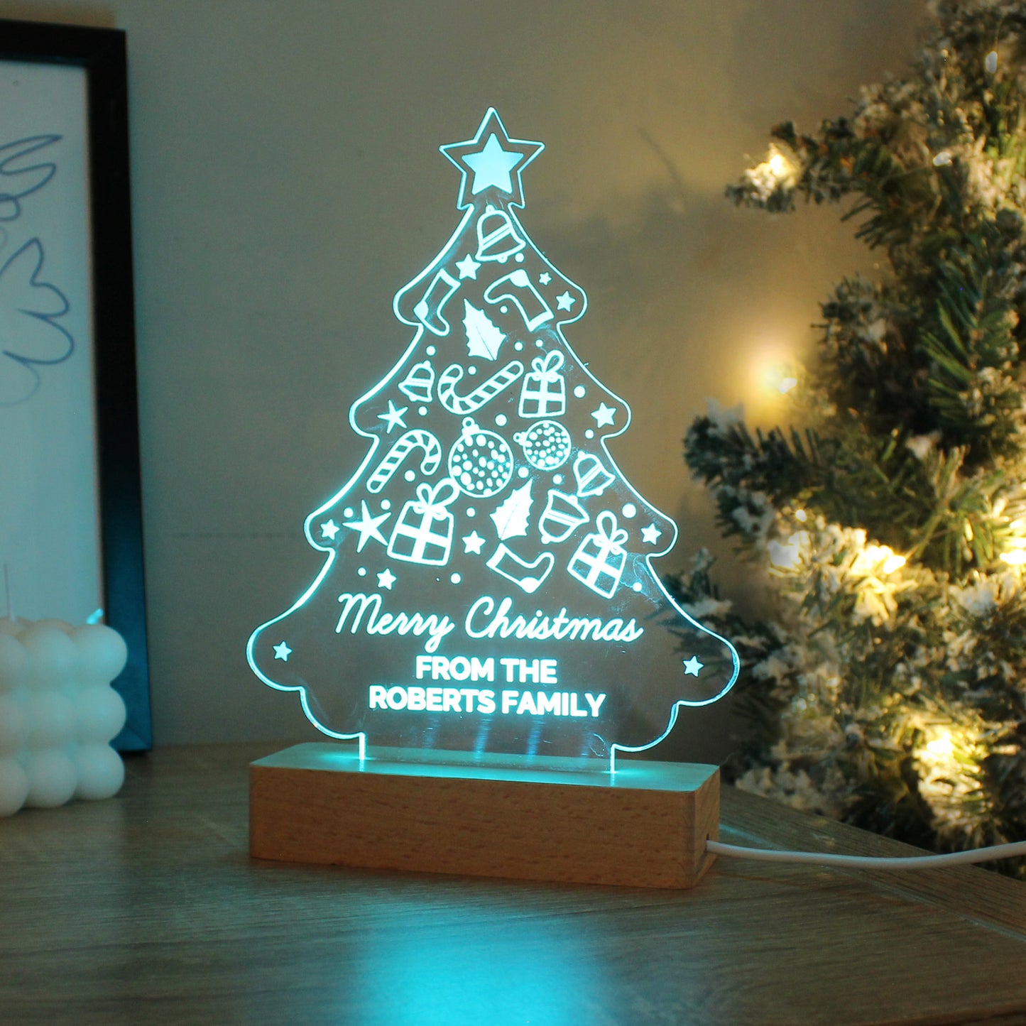 Personalised Christmas Tree Wooden Based LED Light - MK&JD Gifts