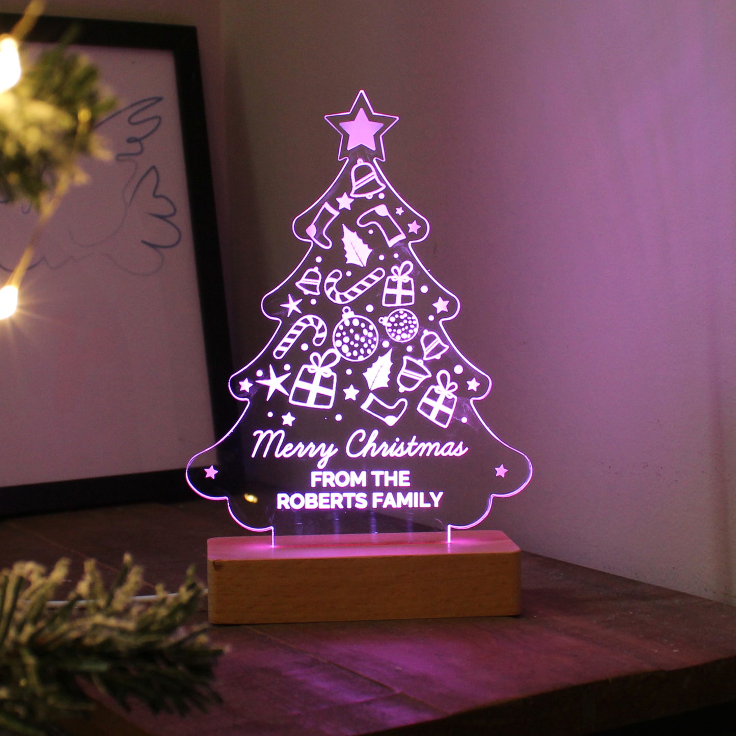 Personalised Christmas Tree Wooden Based LED Light - MK&JD Gifts