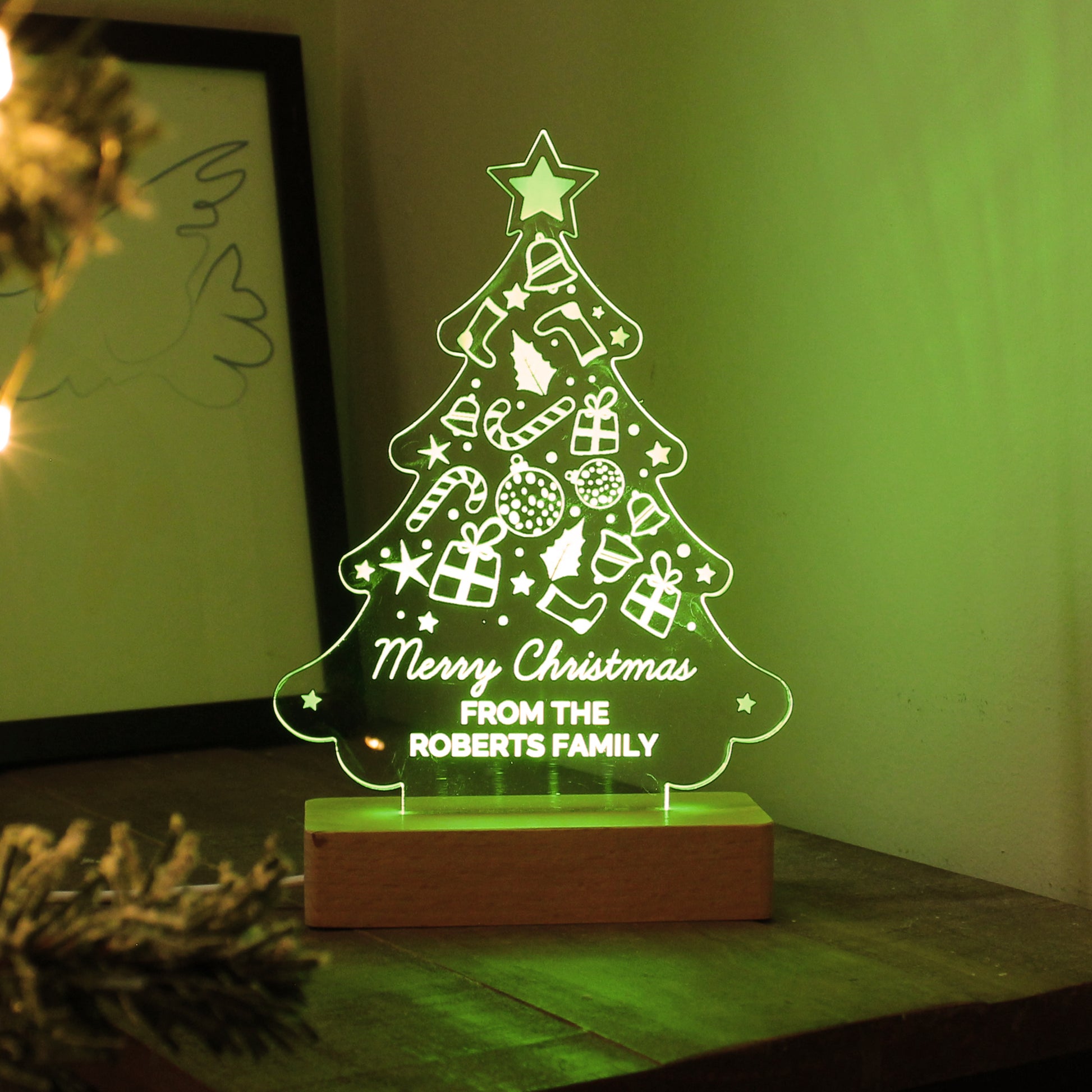 Personalised Christmas Tree Wooden Based LED Light - MK&JD Gifts