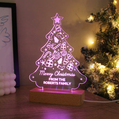 Personalised Christmas Tree Wooden Based LED Light - MK&JD Gifts